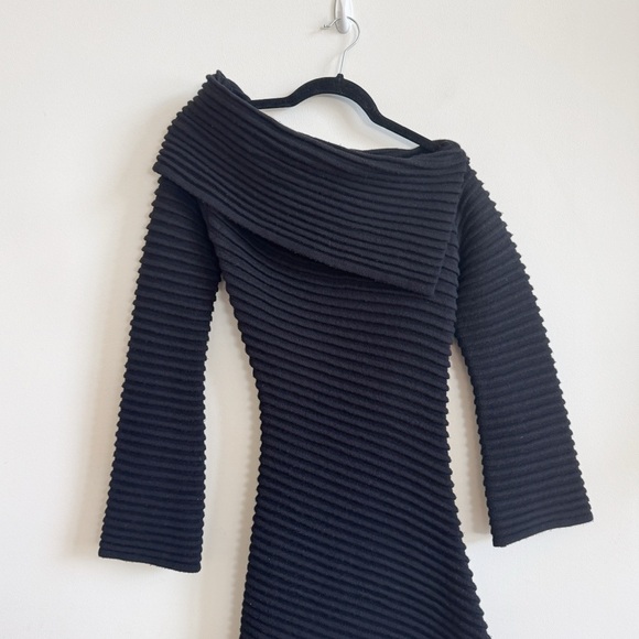 DRAE • Asymmetrical Wool Rib Knit Dress in Black - Picture 4 of 12